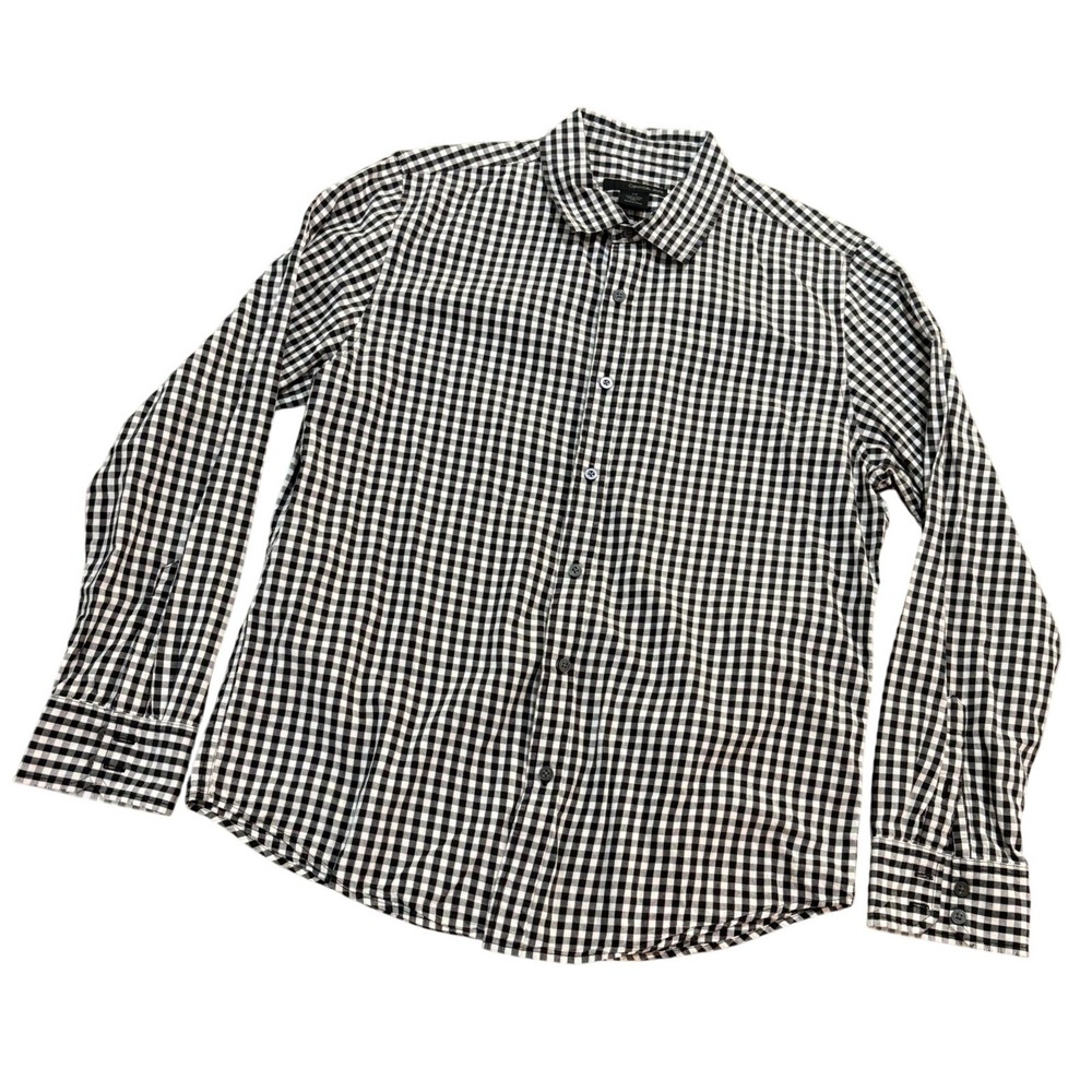 Calvin Klein Jeans Mens Large Black White Gingham‎ Check Long Sleeve Button Down